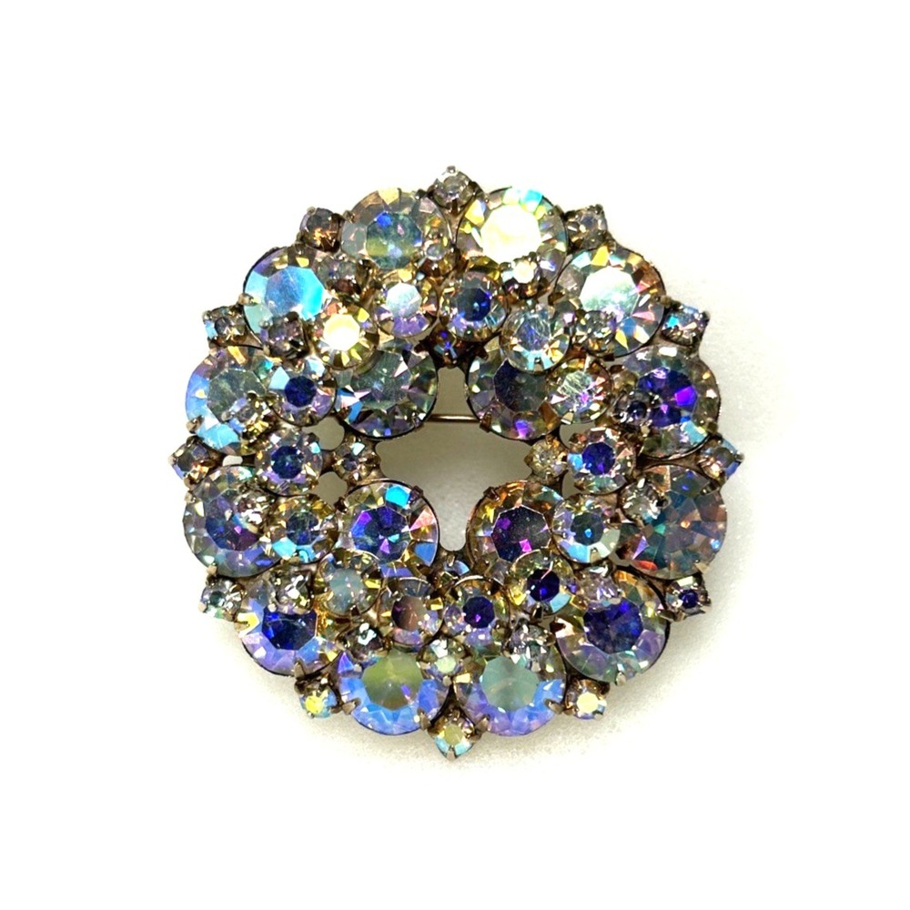 Brooch and Earring Set AB Aurora Borealis Rhinestones Large Vintage Prong Set - Picture 2 of 6